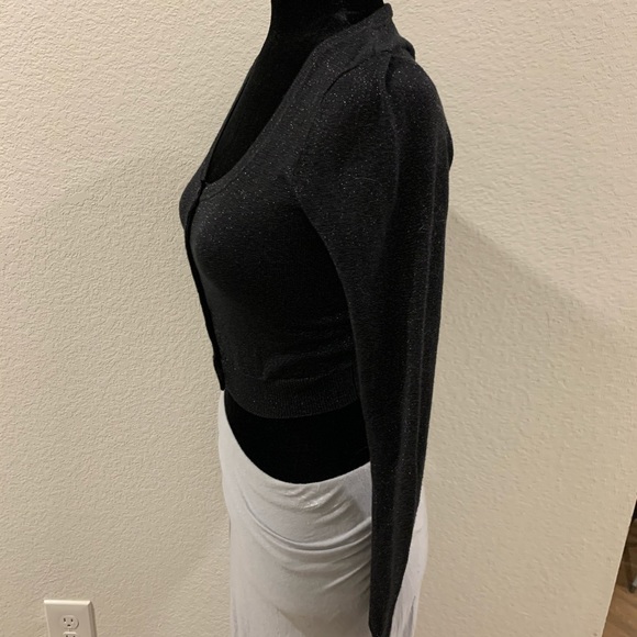 Black Metallic Long Sleeve Cropped Cardigan - Picture 3 of 4
